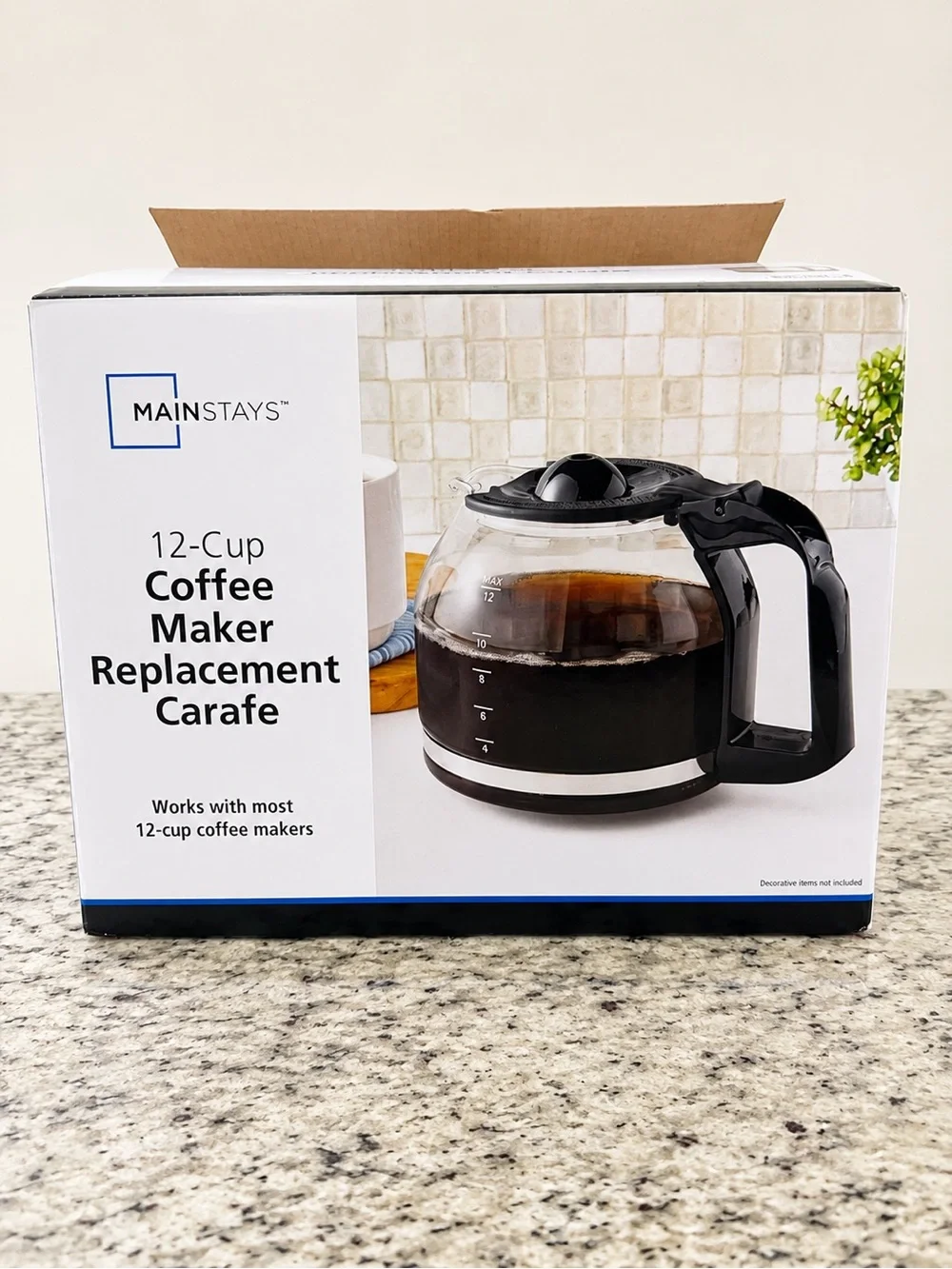 Mainstays 12 Cup Coffee Maker Replacement Carafe Glass Pot Black Handle NEW